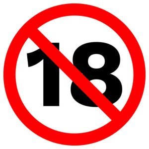 UNDER EIGHTEEN prohibition sign in crossed out red circle. Vector icon